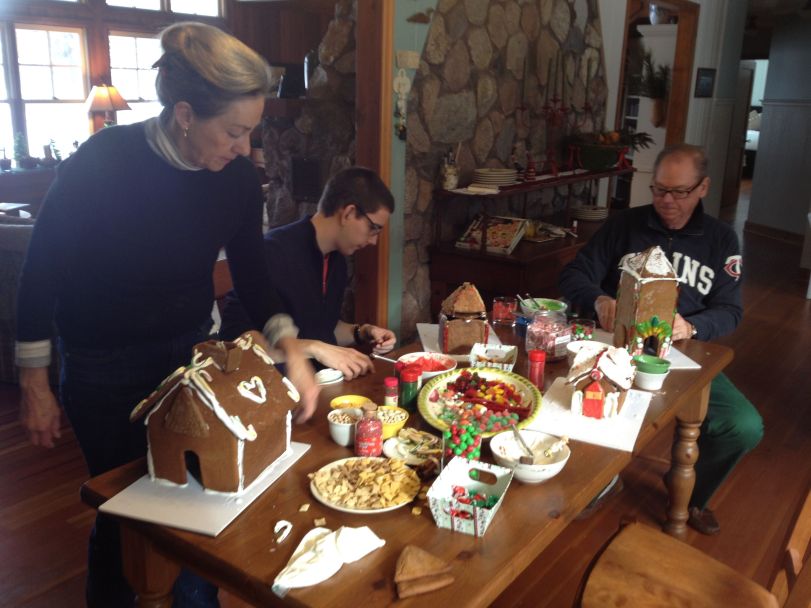 gingerbread house decorating in action